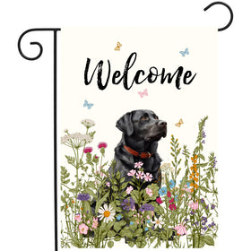 DZGlobal floral black lab garden flag for outdoor curb appeal