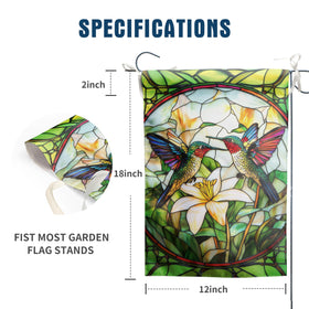 DZGlobal stained glass hummingbird flag back view, vibrant colors visible from any angle.