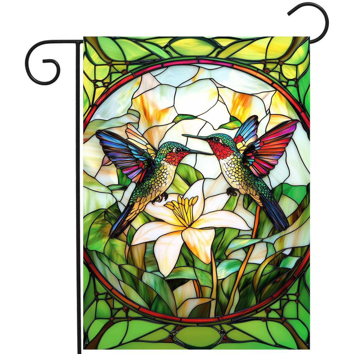 DZGlobal stained glass hummingbird flag front view, double-sided color enhances porch curb appeal.