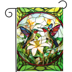DZGlobal stained glass hummingbird flag front view, double-sided color enhances porch curb appeal.