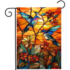 DZGlobal stained glass hummingbird flag front view adds seasonal curb appeal to your porch