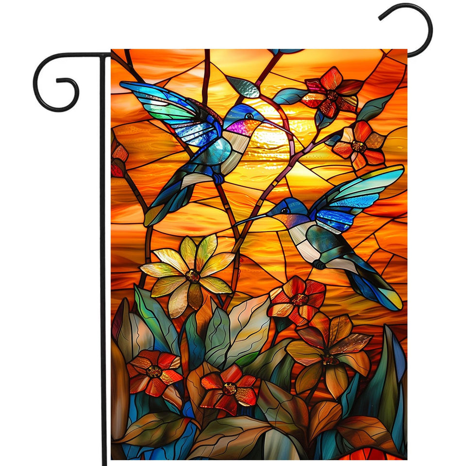 DZGlobal stained glass hummingbird flag front view adds seasonal curb appeal to your porch