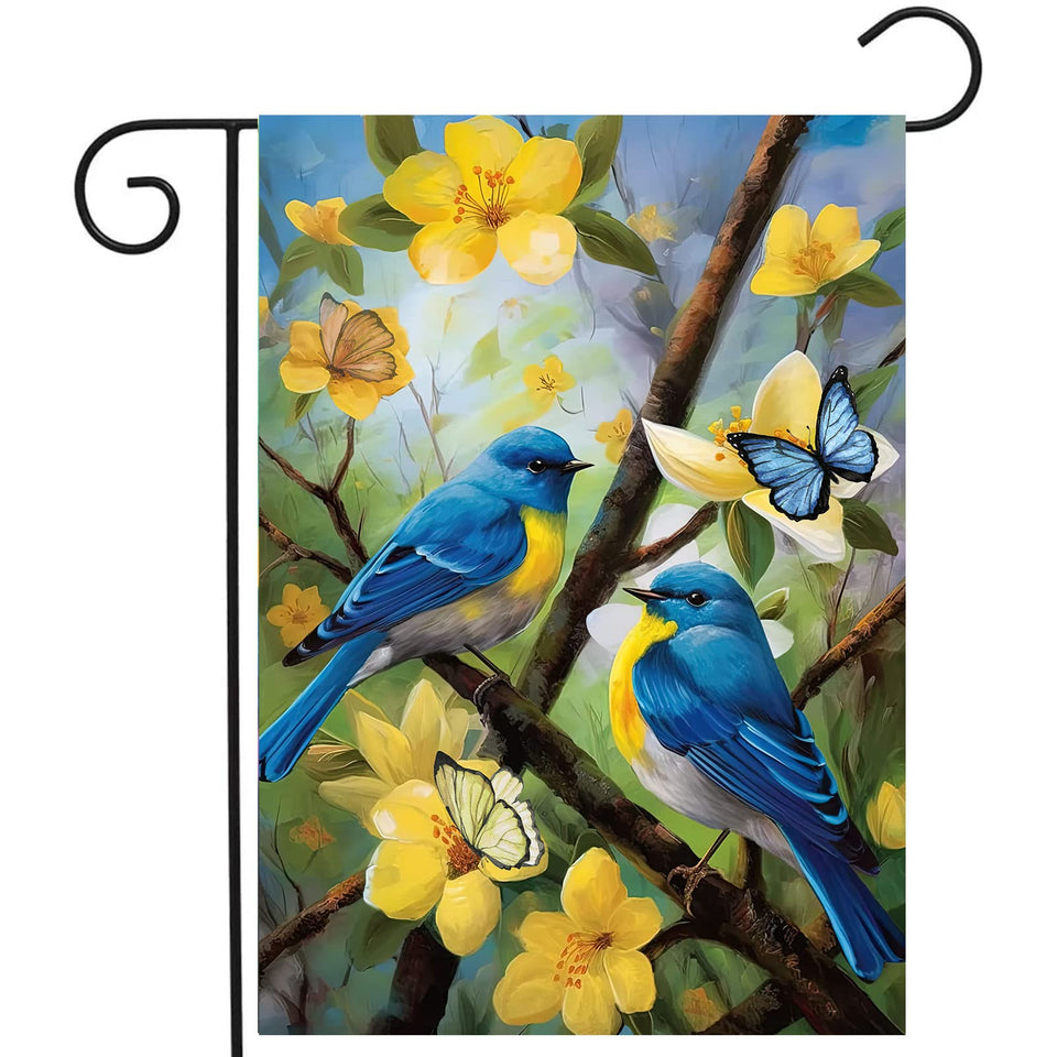 DZGlobal floral bluebird garden flag 12x18, double-sided outdoor decor for curb appeal.