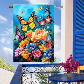 DZGlobal vivid color butterfly-flag, 28x40, eye-catching floral welcome accent