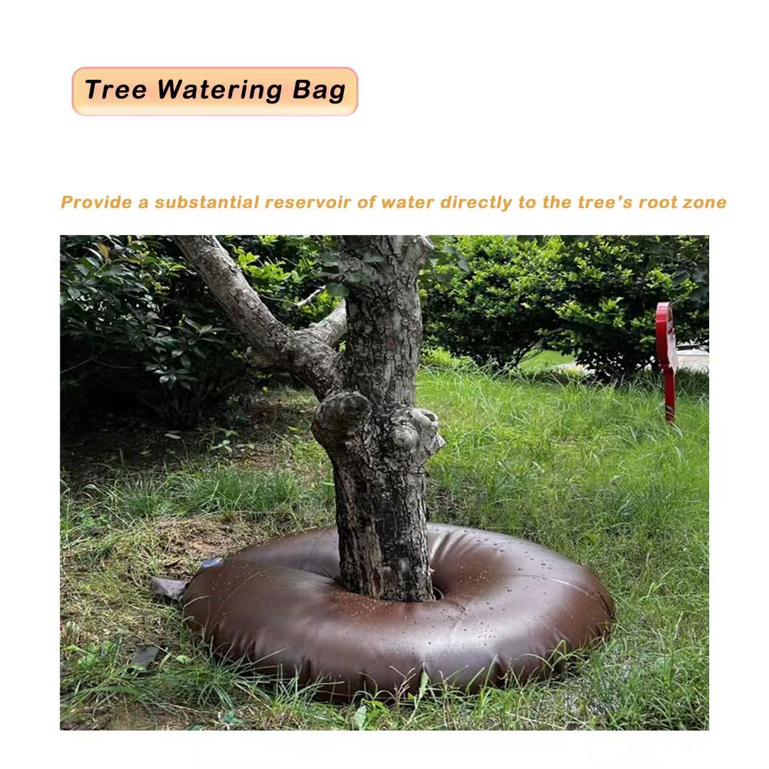 Dzxnnt brown tree watering bag filled and ready to use on-site irrigation.