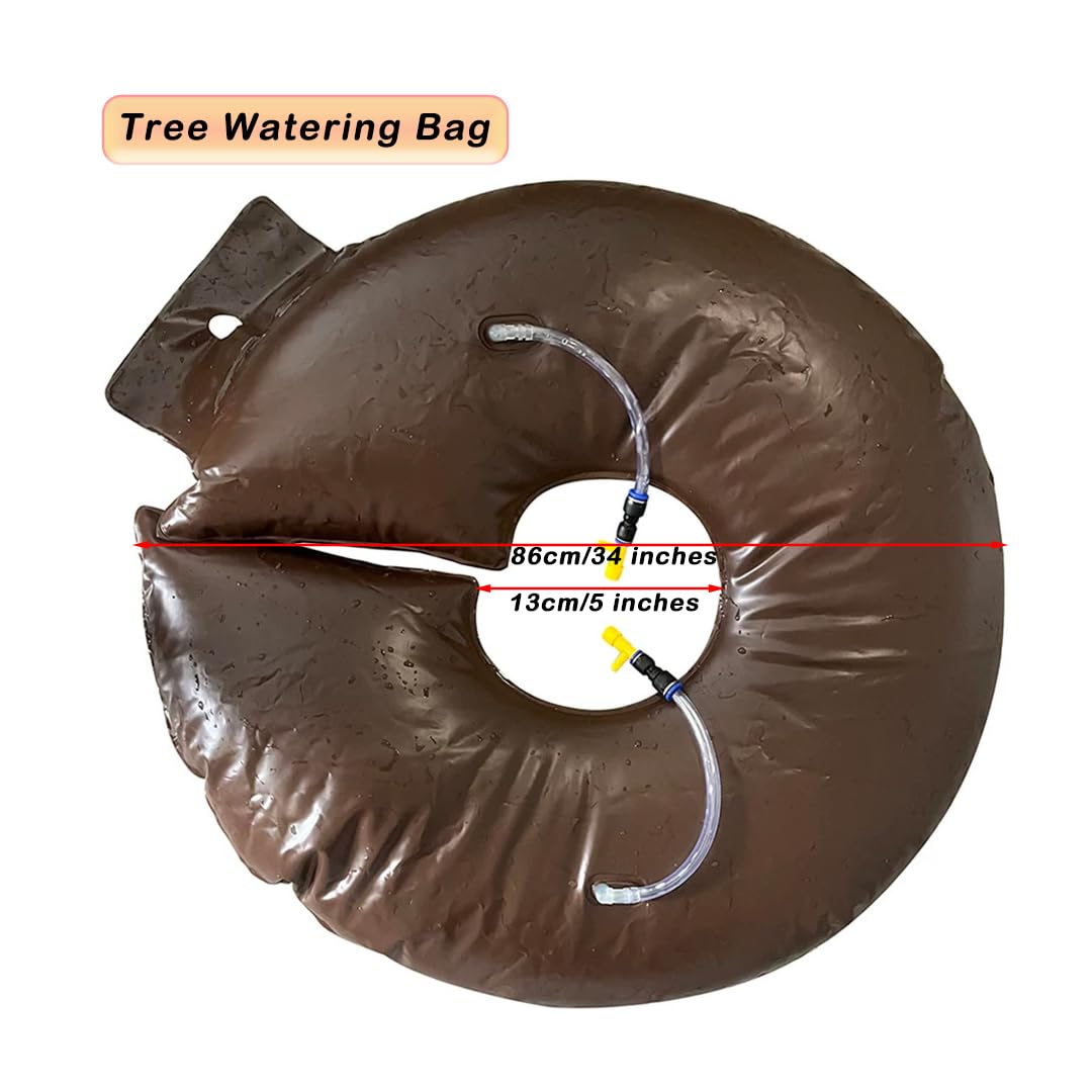 Dzxnnt brown tree watering bag side view highlights the drip speed controller for adjustable release.
