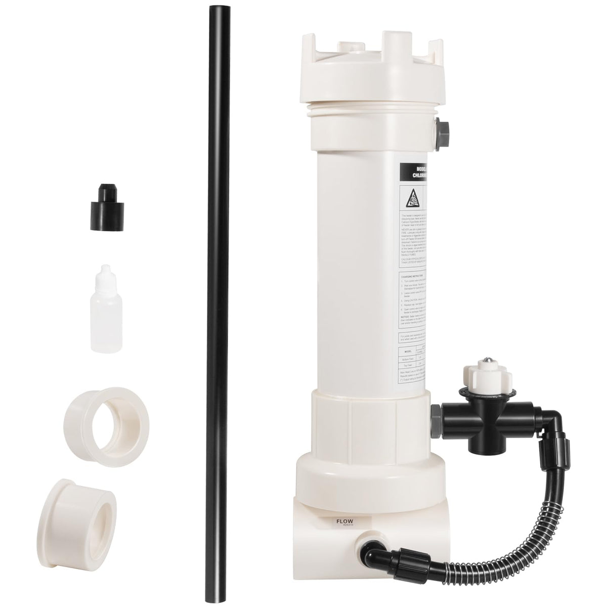 Side view demonstrates adjustable flow control for customized pool dosing.