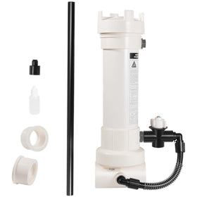 Side view demonstrates adjustable flow control for customized pool dosing.
