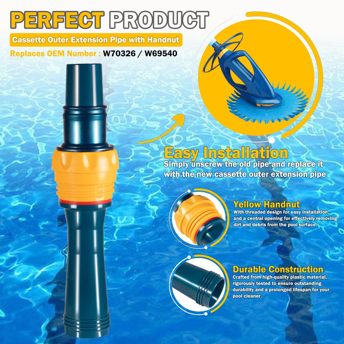 Yellow handnut with threaded design enables easy installation.