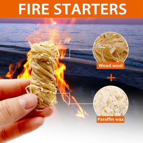 E500 natural pine fire starter close-up igniting logs