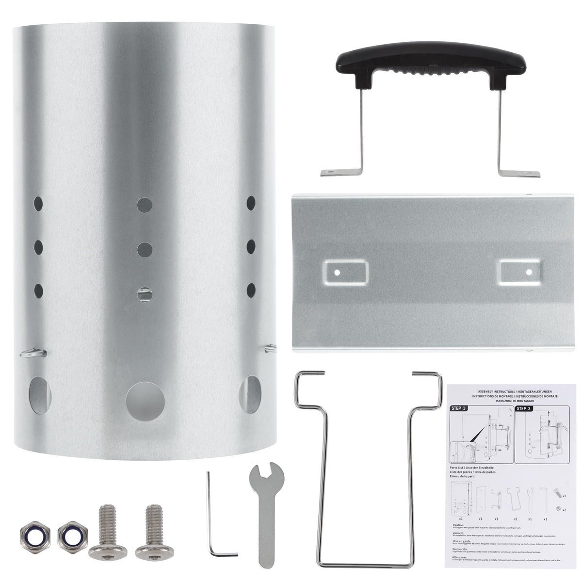 E500 compatibility with lump charcoal, briquettes, and hardwood for versatile grilling