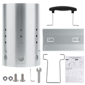 E500 compatibility with lump charcoal, briquettes, and hardwood for versatile grilling