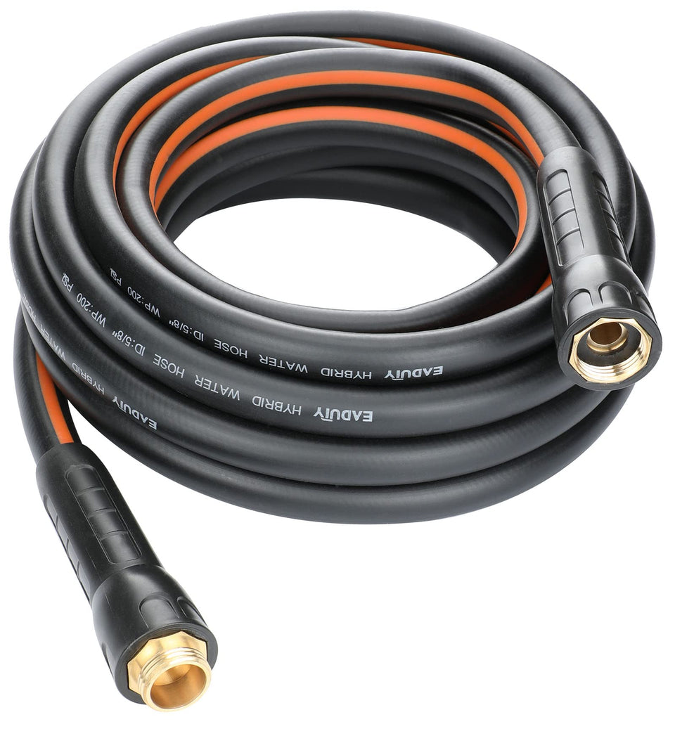 EADUTY hybrid garden hose 25ft gray orange coiled for easy storage