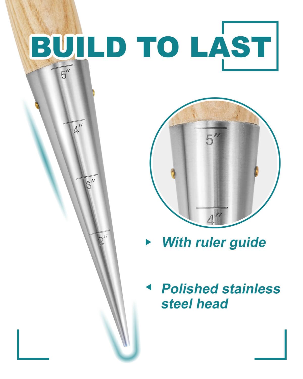 Eadwiella dibber's ergonomic T-handle reduces hand fatigue during use.