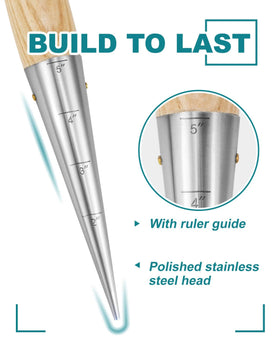 Eadwiella dibber's ergonomic T-handle reduces hand fatigue during use.