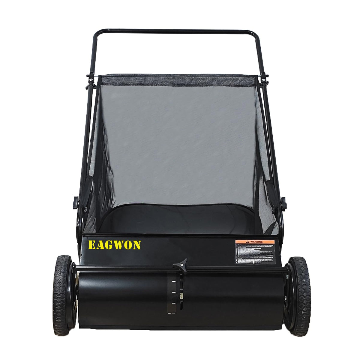 Rubber wheels on the EAGWON sweeper glide over grass and paths smoothly.