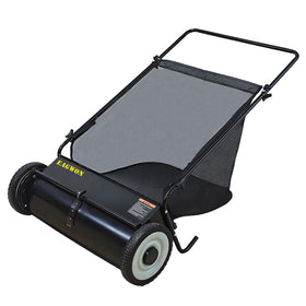 EAGWON Push Lawn Sweeper with 26-inch sweep ready for quick debris pickup.