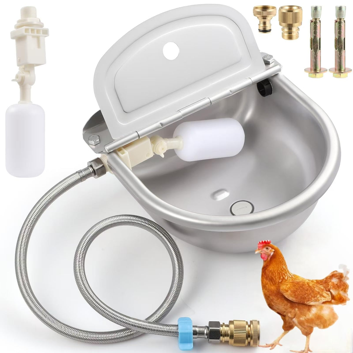 EAPIKON automatic water dispenser chicken bowl, stainless steel for outdoor hydration