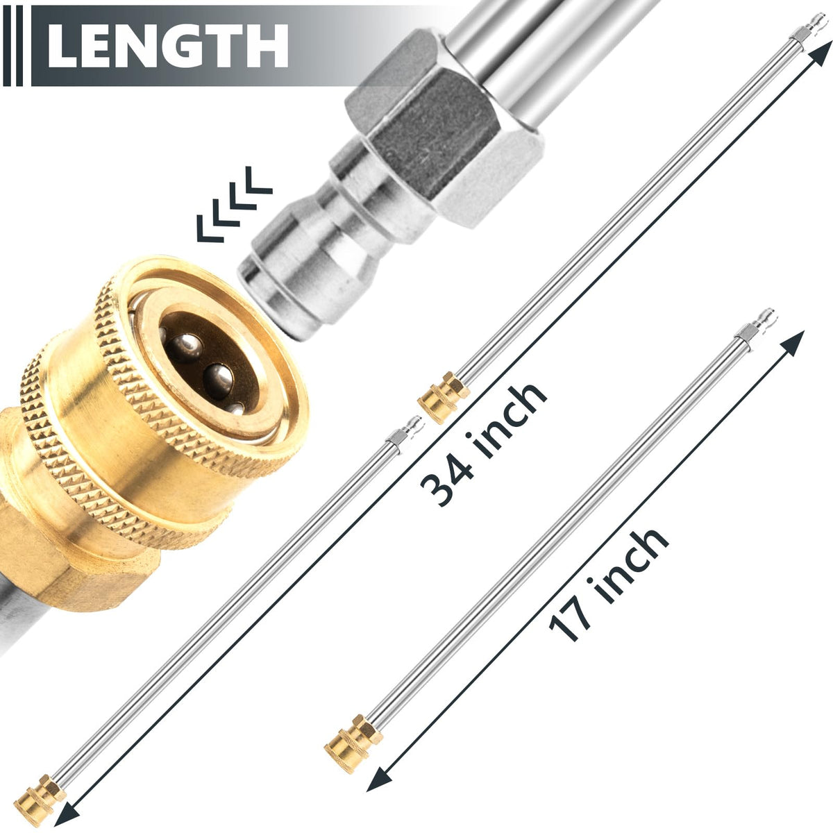 EARLEAS extension wand close-up showing brass quick-connect fittings for secure setup.