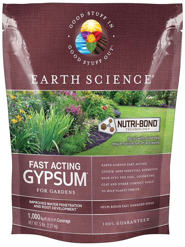 Earth Science fast acting gypsum granules loosening compact soil for better water penetration.