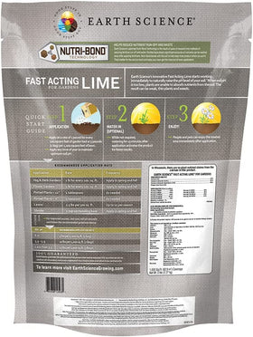 Earth Science Fast Acting Lime granules close-up show quick pH rise for healthier soil.