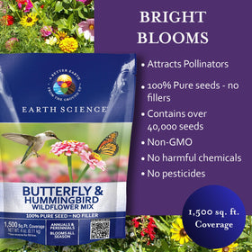 Earth Science pollinator habitat blend attracting bees and butterflies to your yard.