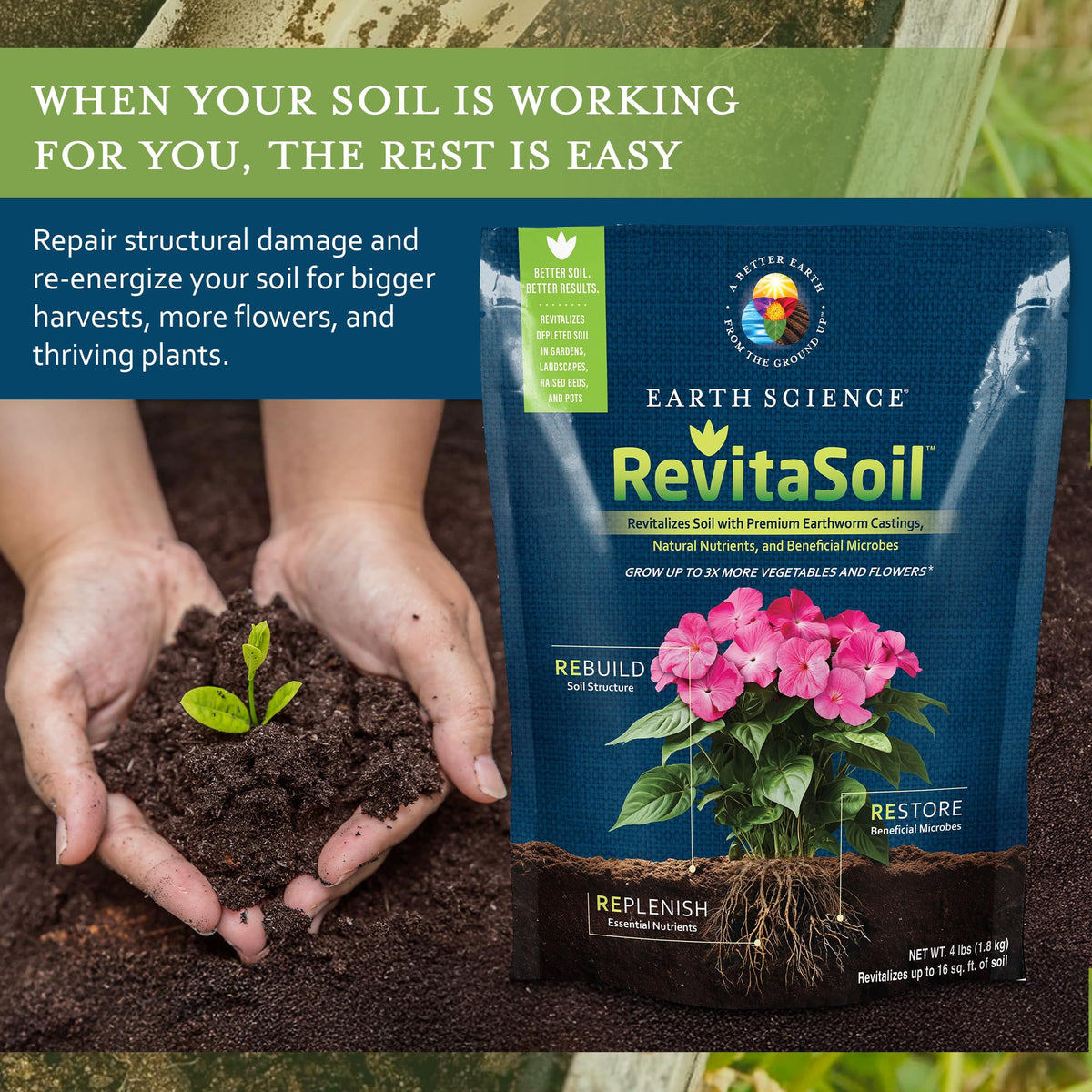 RevitaSoil applied to raised bed soil supports healthier, more vibrant plants.