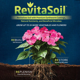 Applying RevitaSoil into garden soil enhances nutrient availability and microbial life.