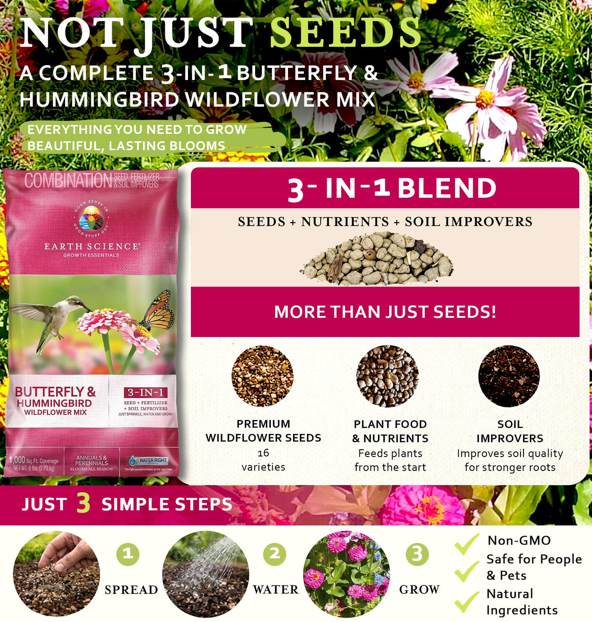 Earth Science Wildflower Mix plant food aids seedling establishment