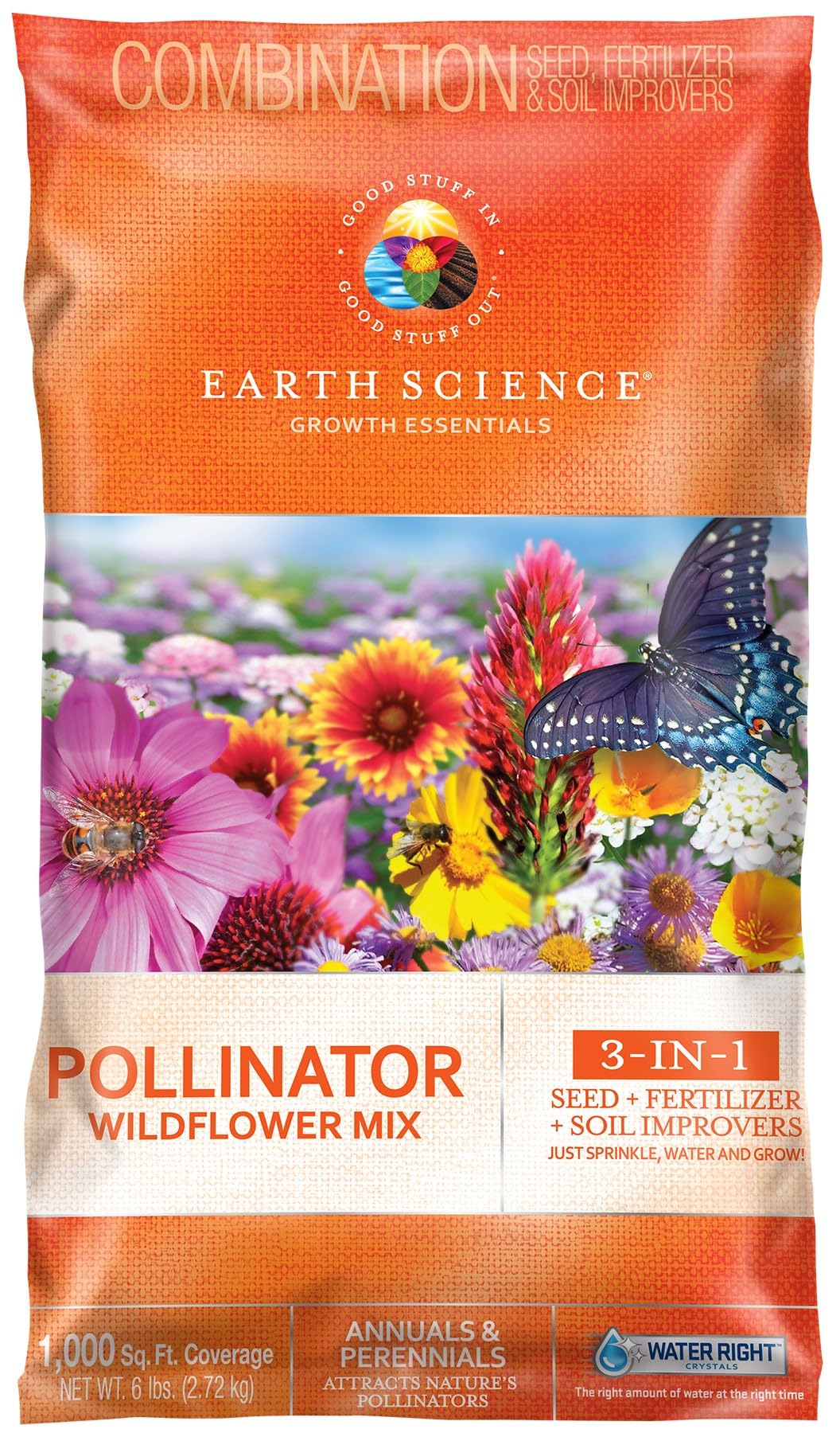 Earth Science Wildflower Pollinator Mix bag ready for planting to attract pollinators