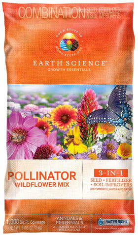 Earth Science Wildflower Pollinator Mix bag ready for planting to attract pollinators