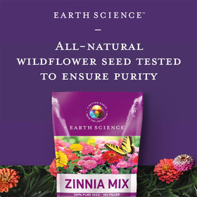 Earth Science Zinnia Seeds attract bees and butterflies in a thriving pollinator garden.