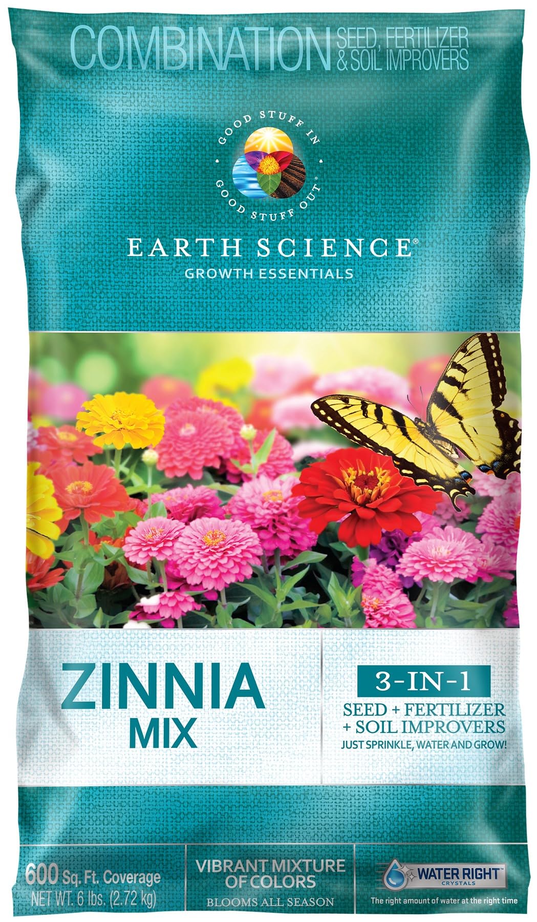 Earth Science Zinnia Wildflower Mix bag ready for planting, promising colorful blooms
