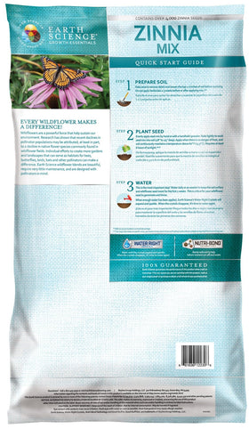Earth Science Zinnia Wildflower Mix covers about 600 sq ft in a vibrant garden