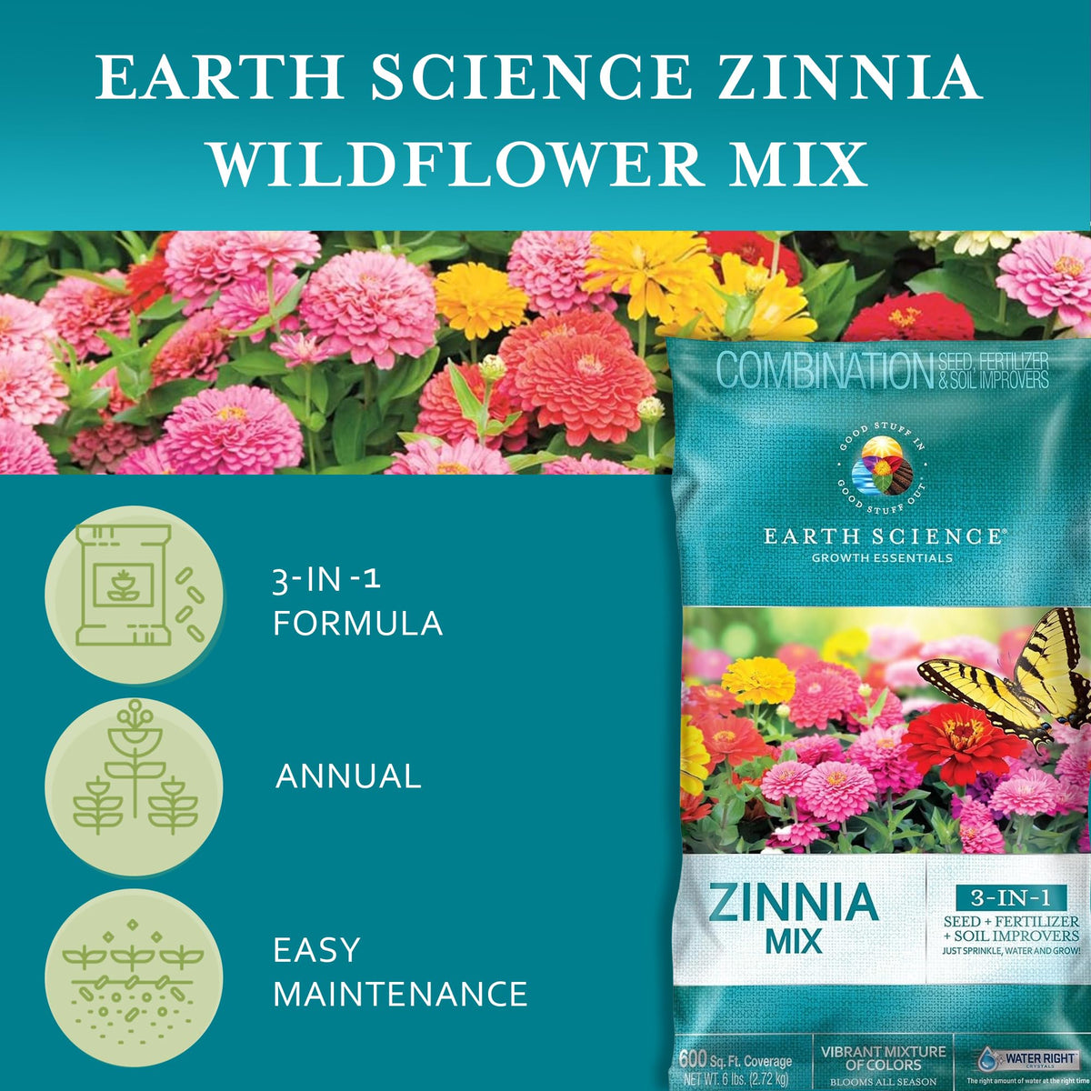 Plant food component included for healthier Earth Science zinnia blooms