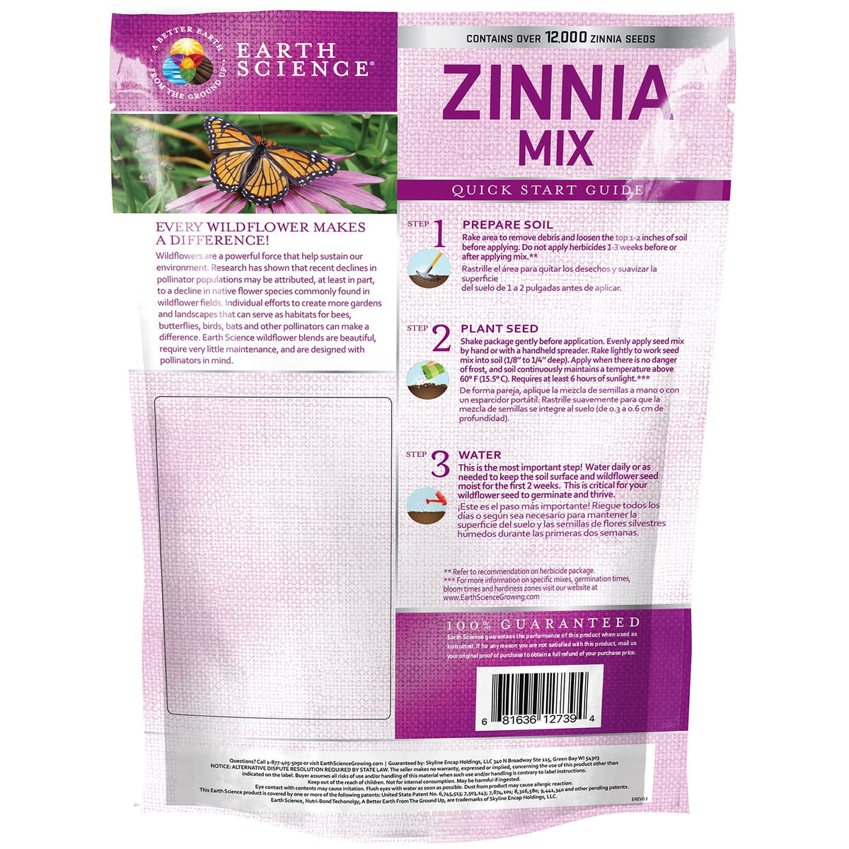 Earth Science Zinnia Seeds packet offers vibrant blends for sunny, color-packed garden beds.