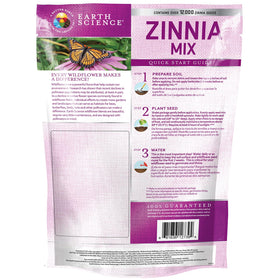 Earth Science Zinnia Seeds packet offers vibrant blends for sunny, color-packed garden beds.