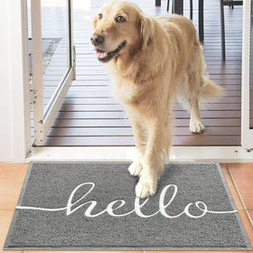 Earthall Hello door mat easy to clean by shake, sweep, or hose.