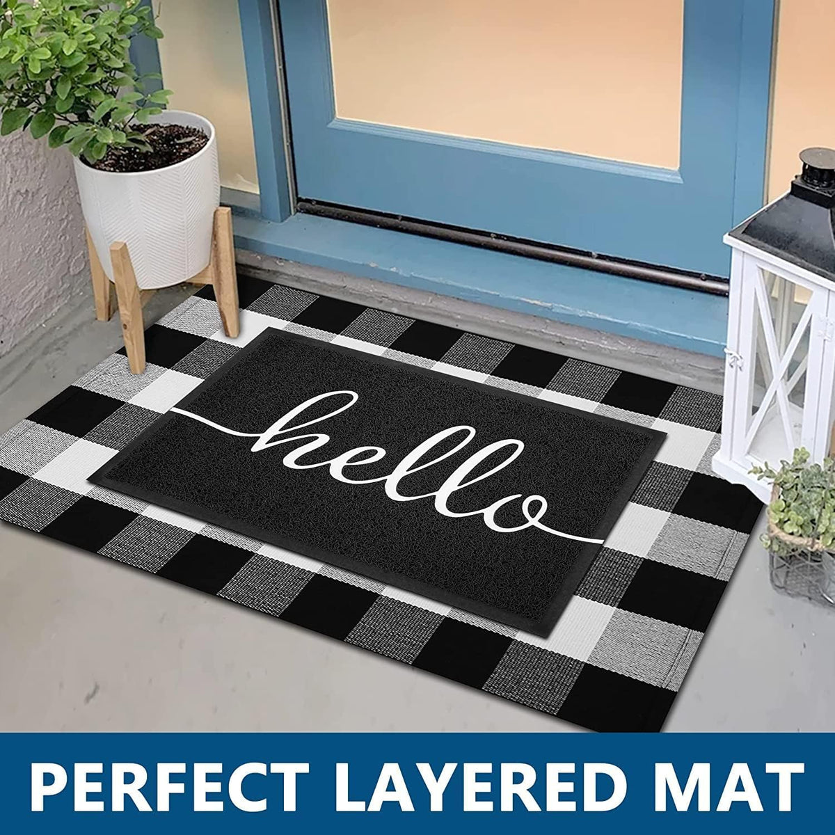 Earthall Hello entryway mat inside welcomes guests while trapping dust.