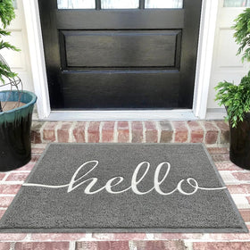 Earthall Hello door mat at front door traps dirt for cleaner entryways.