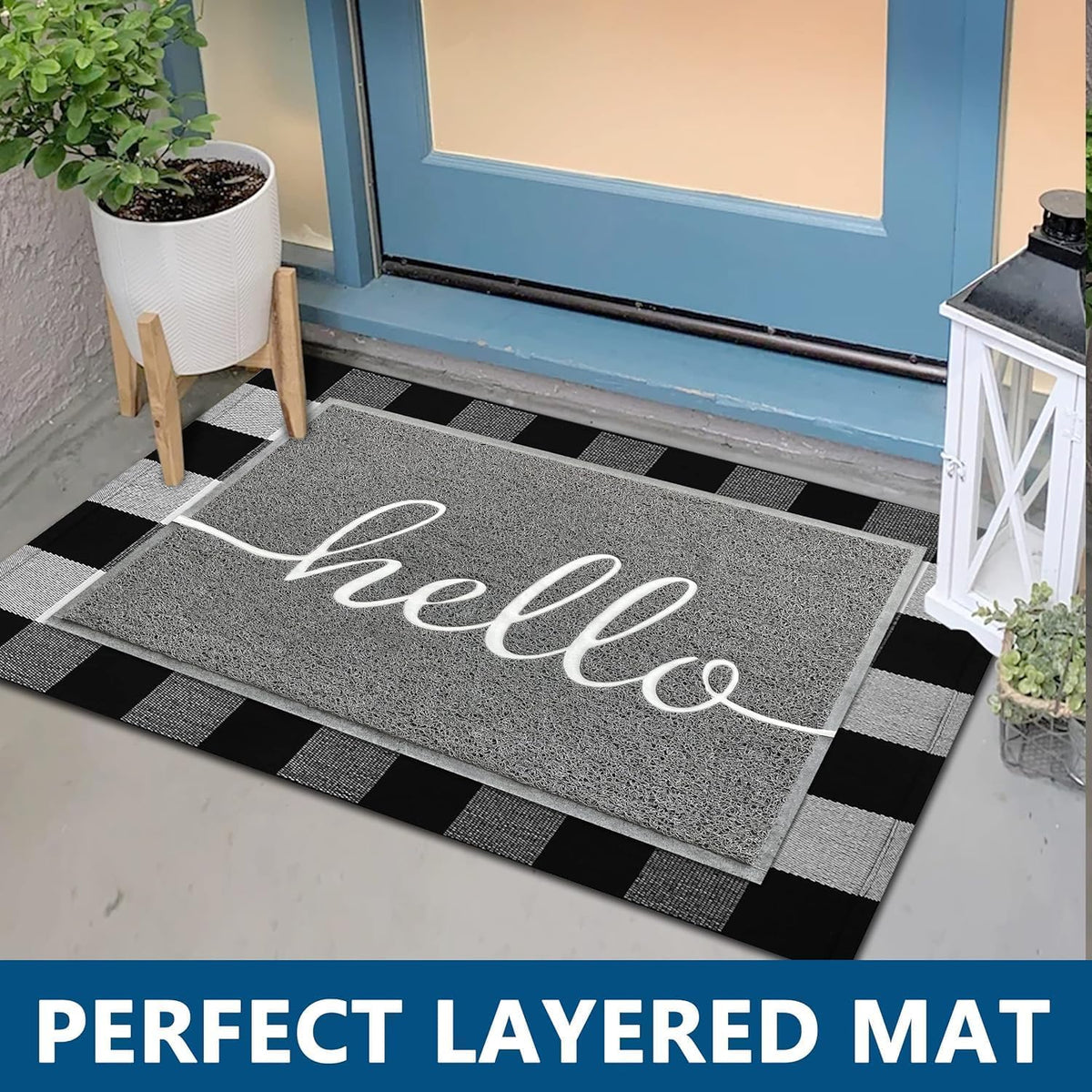 Earthall Hello door mat non-slip back provides secure footing on all floors.