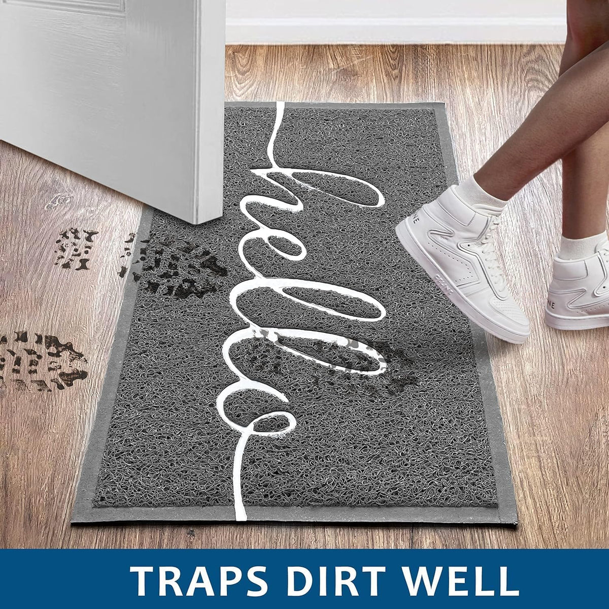 Earthall Hello door mat outdoor use resists weather and heavy traffic.