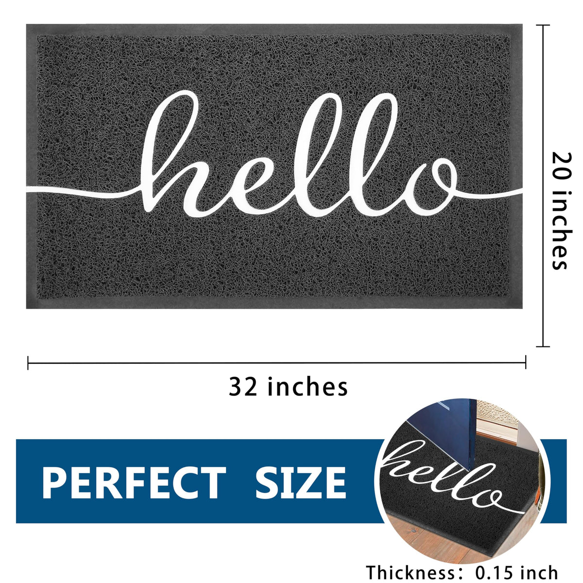 EARTHALL Funny Hello Mat close-up shows durable, low-profile design for under doors.