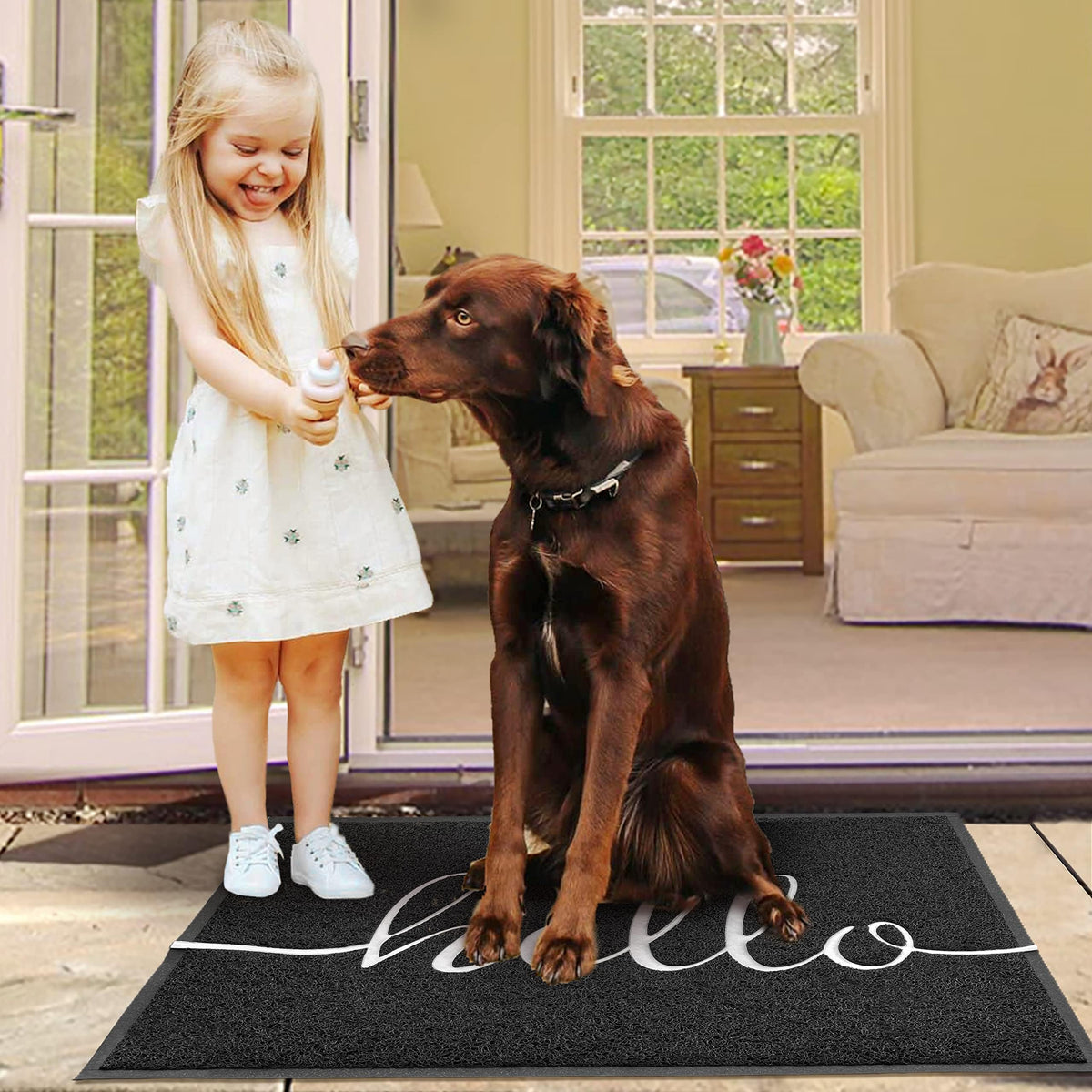 EARTHALL Funny Hello Mat soft PVC loops feel gentle under shoes.