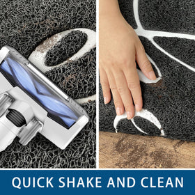 Earthall Hello mat features concave edge to trap dirt before entry.