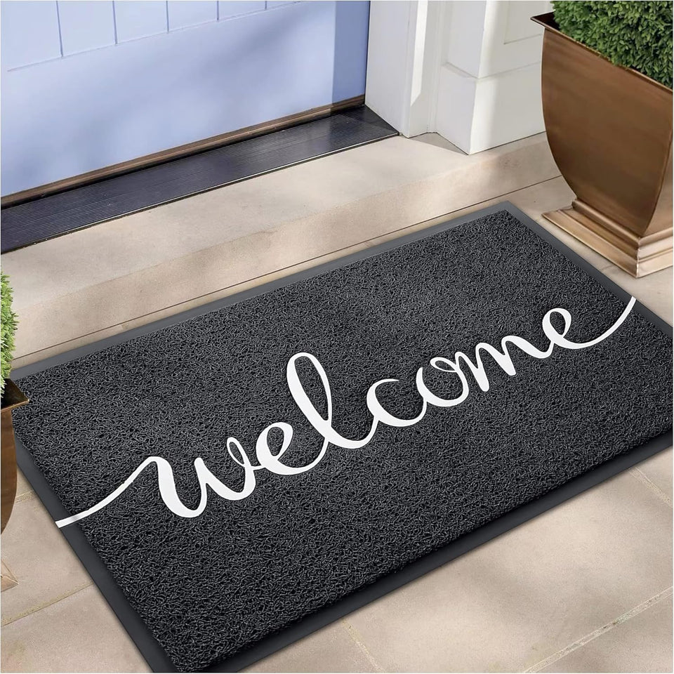 EARTHALL Funny Welcome Mat view at the front door showing inviting design and dirt-trapping capability