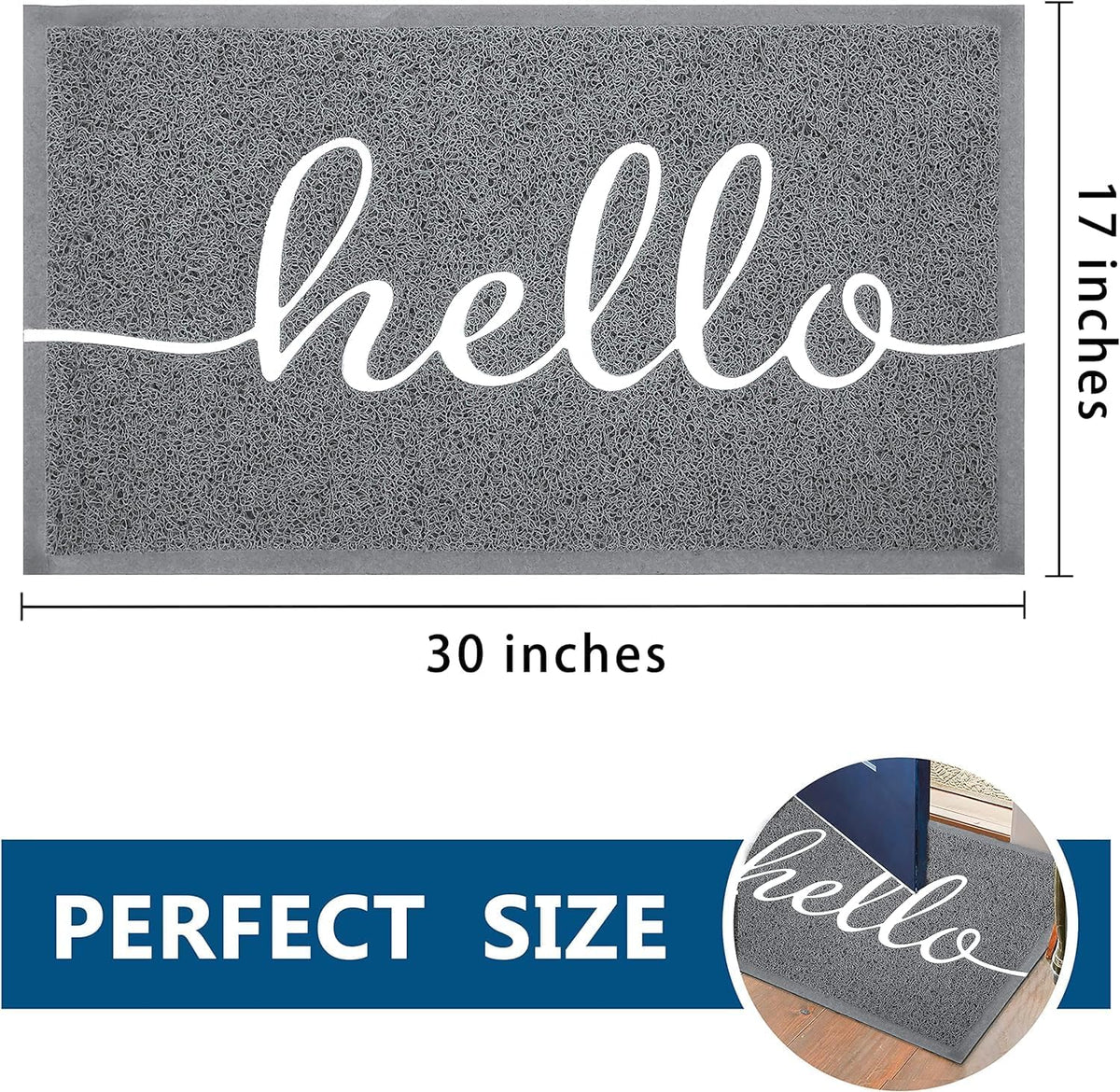 Earthall Hello doormat in entryway grey, durable for outdoor and indoor use.