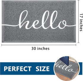 Earthall Hello doormat in entryway grey, durable for outdoor and indoor use.