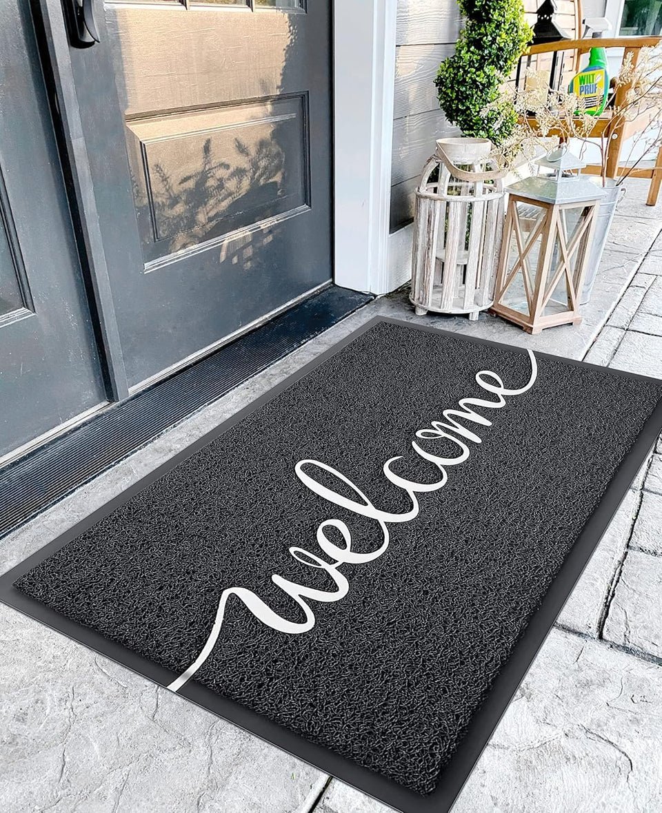 Earthall welcome mat for front door, outdoor use, traps dirt while inviting guests.