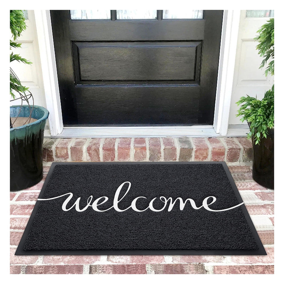 Earthall Welcome Mat for outdoor front door traps dirt and mud.